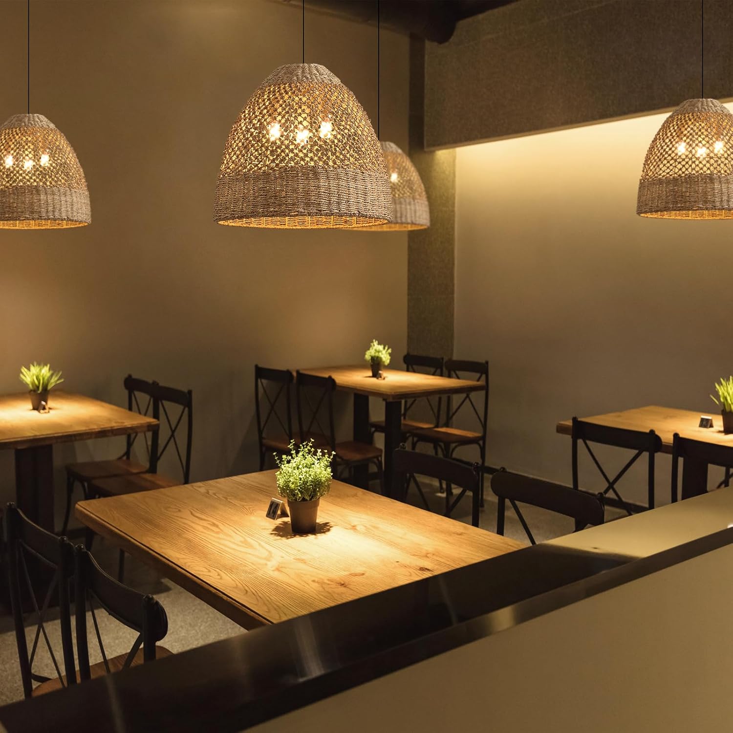 18.9" Rattan Chandelier, Coastal Large Pendant Light,Boho 3-Light Wicker Hand-Woven Seagrass Pendant Lighting Ceiling Hanging,for Kitchen Islands, Dining Rooms, and Farmhouses.-VerdiqueGarden