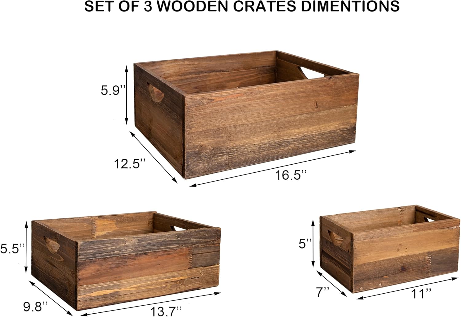 TIMRIS Set of 3 Rustic Distressed Wood Nesting Crates, Farmhouse Decorative Wooden Storage Boxes, Vintage Reclaimed Wood Baskets for Display (Natural)-VerdiqueGarden