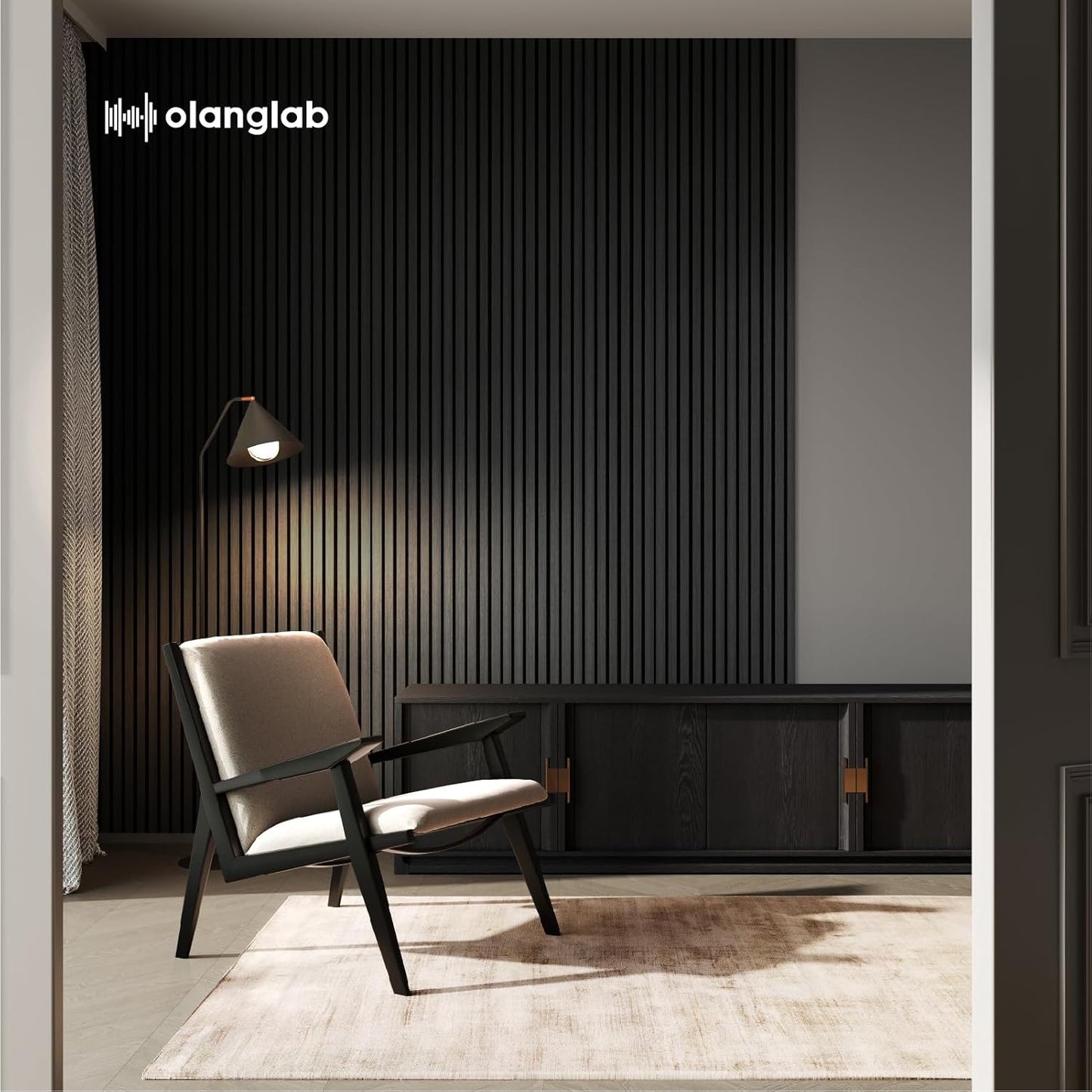 Olanglab Wood Slat Wall Panels, Wooden Acoustic Wall Panels, 94.5"x12.6" Each 3D Wall Panels for Interior Wall Decor, 4 Pack in Total 94.5"x50.4" (Matte Black)-VerdiqueGarden