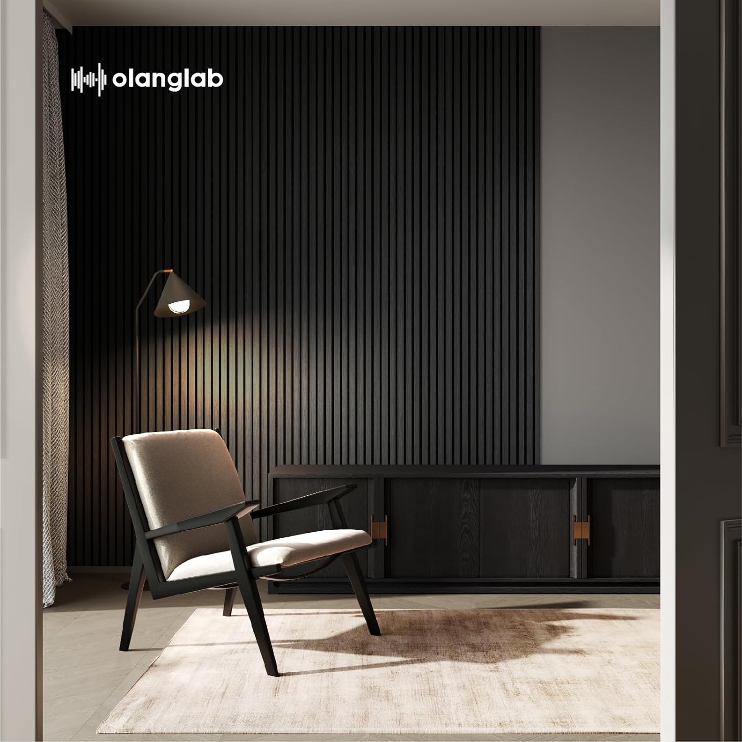 Olanglab Wood Slat Wall Panels, Wooden Acoustic Wall Panels, 94.5"x12.6" Each 3D Wall Panels for Interior Wall Decor, 4 Pack in Total 94.5"x50.4" (Matte Black)-VerdiqueGarden