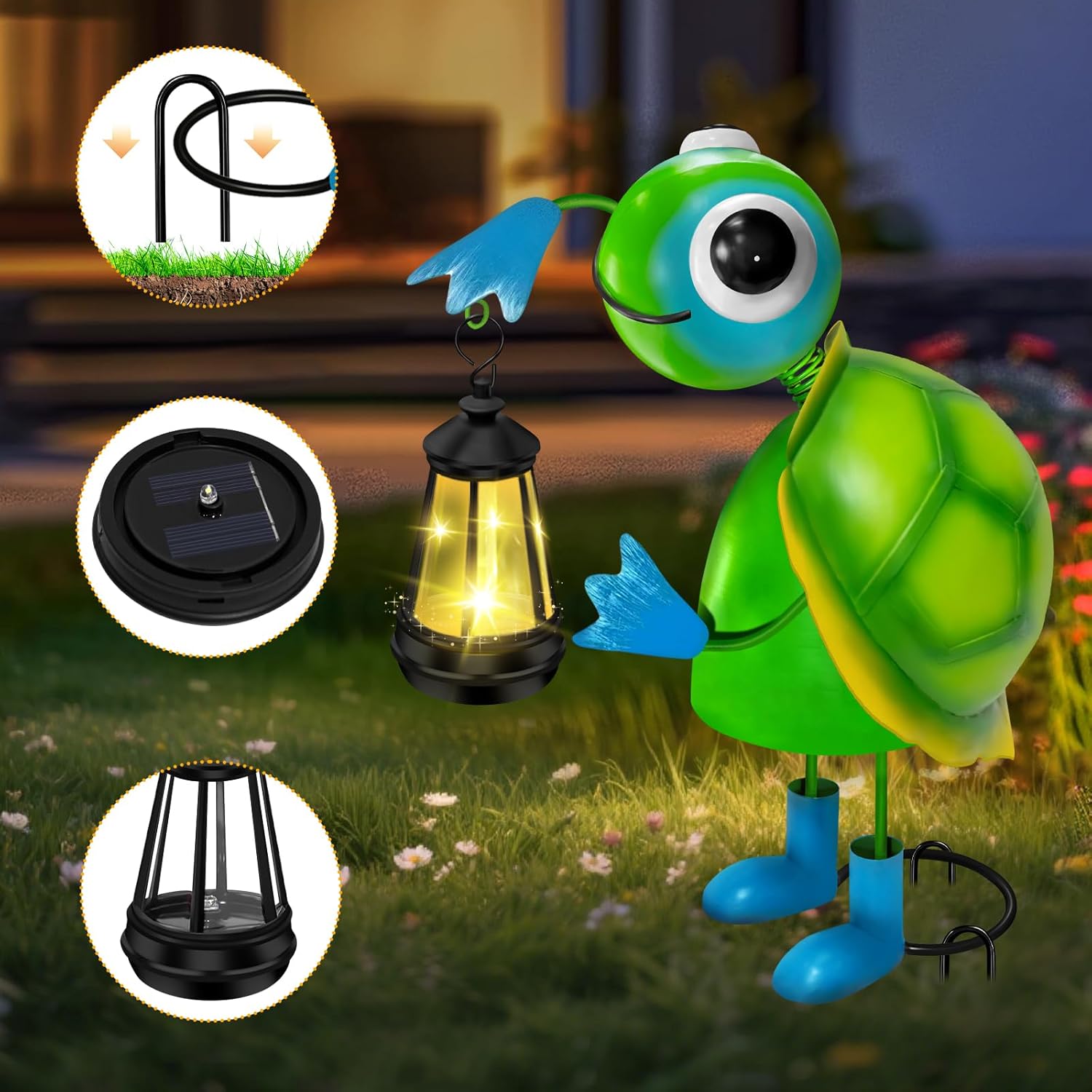 Solar Garden Lights Turtle Statue with Solar Lantern Lights,13.78in Tall Big Metal Turtle Garden Decor,Birthday Gifts for Women Mom,Decorative Stakes for Home Decorations,Patio,Porch,Yard Art,Ornament-VerdiqueGarden