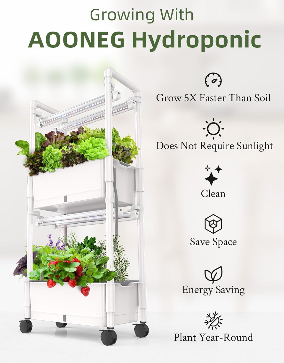 Hydroponics Growing System,AOONEG 28Pods Indoor Herb Garden with LED Grow Light,Hydroponics Growing System Kit with Automatic Timer,Pump System,Adjustable Height (No Seed,Glossy White, 2Layer-28Pods)-VerdiqueGarden