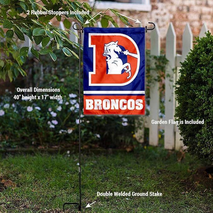WinCraft Denver Broncos Throwback Garden Flag with Stand Holder-VerdiqueGarden