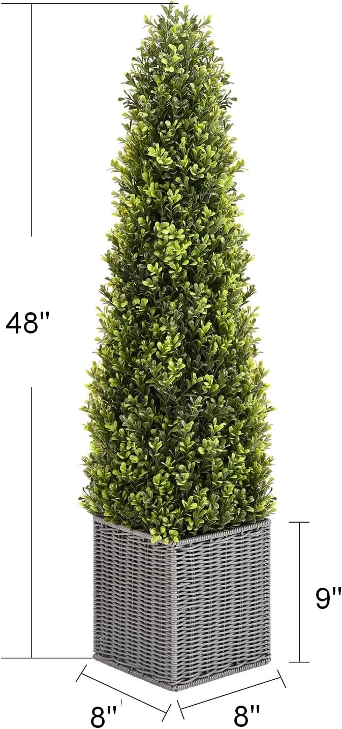 48 Inch Artificial Boxwood Outdoor Topiary Tree Set of 2, 4FT Potted Boxwood Tree Cone Topiary Artificial Plant Shrub for Front Porch Home Office Decor…-VerdiqueGarden