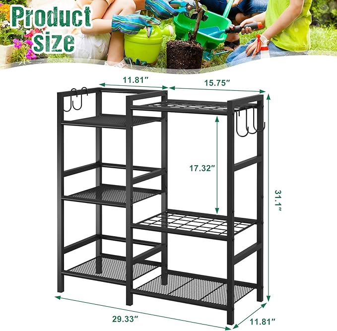 keomaisyto Garden Tool Organizer for Garage Organization, 3 Tier Yard Tool Storage Rack with 35 Long-Handled Tool Slots, Heavy Duty Garden Tool Holder with Large Hooks for Shed, Yard, Garage-VerdiqueGarden