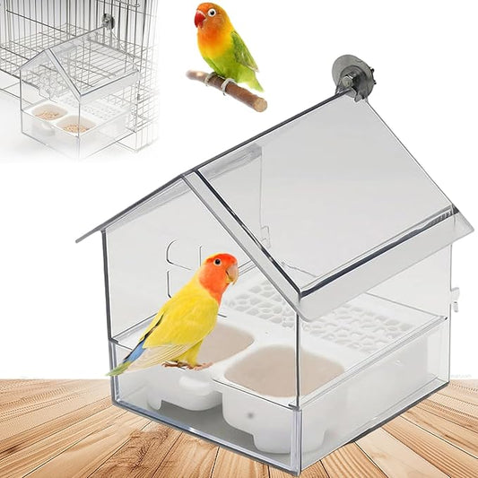 2026 New Pull-Out External Parrot Feeder, Bird Bath for Cage, 7*6*5.5in Bird Feeder House, Transparent Parakeet Cage Accessories, Easy To Fill, Clean, Long-Lasting, for Finch and Hummingbird (White)-VerdiqueGarden