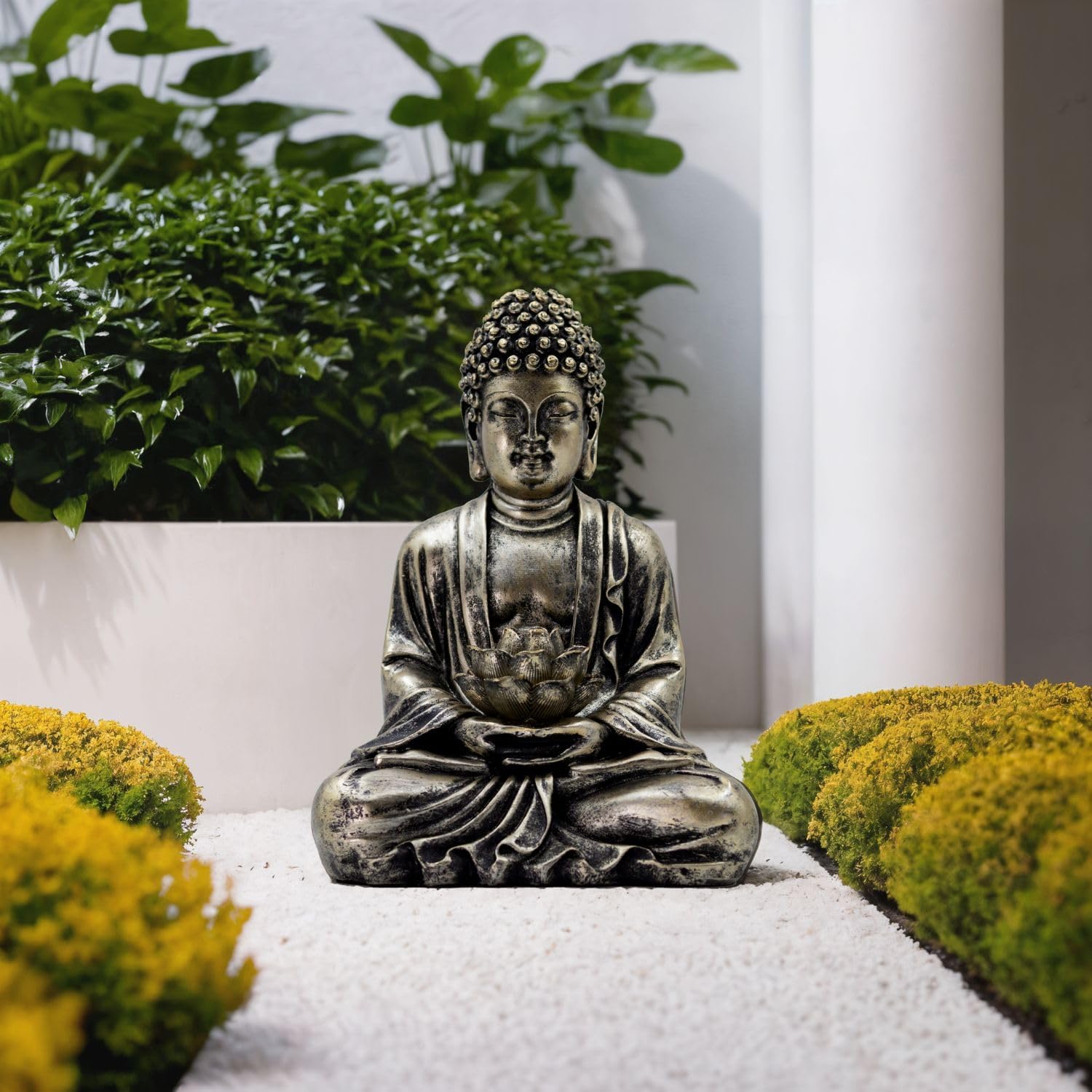 Buddha Lotus Statue with Solar Lights, Resin LED Figurine for Garden Decor – Unique Gift for Women and Friends(Copper Buddha)-VerdiqueGarden