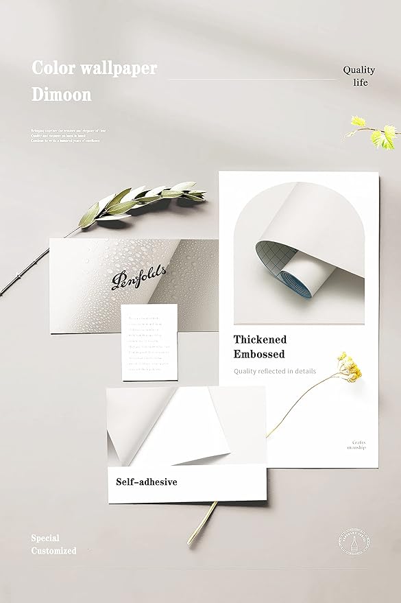 Dimoon 118''x17.7'' White Peel and Stick Wallpaper Contact Paper Modern Self Adhesive Wall Paper Removable Renter Friendly Textured Solid Color Shelf Cabinet Vinyl Roll (118''x17.7'',Off-White)-VerdiqueGarden