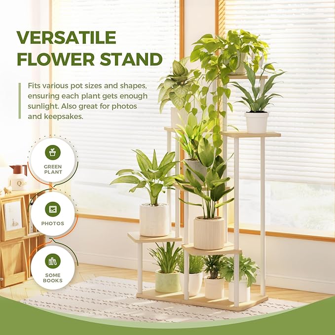Bamworld 7 Tier Plant Stand Indoor, Large Metal Plant Shelf for Multiple Plants, Tall Tiered Flower Stand for Patio Garden Balcony Living Room Bedroom(White)-VerdiqueGarden