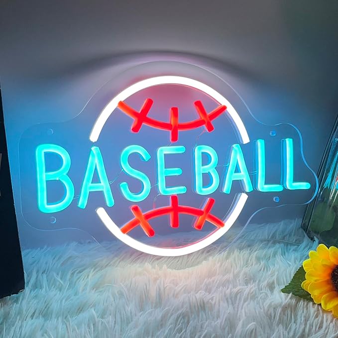 Baseball Neon Sign Dimmable LED Neon Signs for Wall Decor, Baseball Neon Light Sign for Bedroom Man Cave Gaming Room Party College Club Decor Sports Soccer Players Lover Gifts-VerdiqueGarden