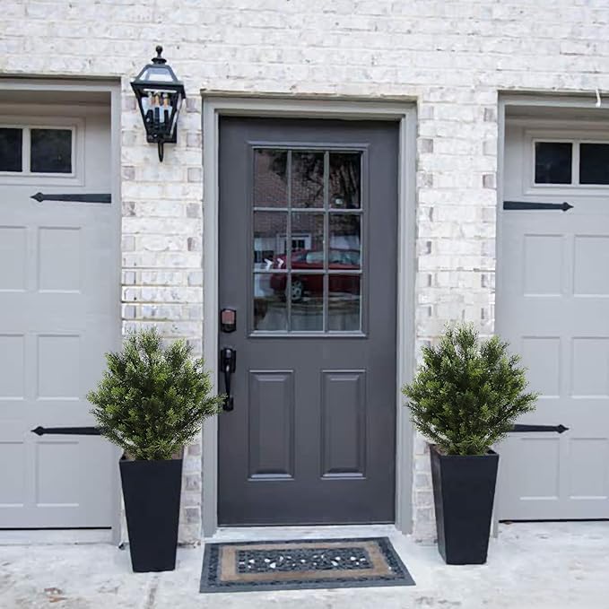 momoplant 31 Inch Tall Artificial Cedar Topiary Tree Set of 2 Faux Cypress Evergreen Potted Plants for Outdoor & Indoor Decor-VerdiqueGarden