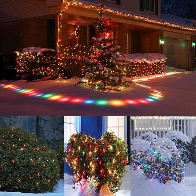 LED Christmas Net Lights Outdoor Christmas Decorations for Bushes,100LED 5ftx5ft Connectable Green Wire Net Christmas Lights for Outdoor indoor Yard Mesh Shrub Tree Decor ,UL Certified(Multicolor)-VerdiqueGarden