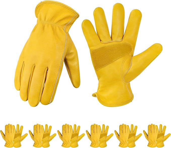 DULFINE Leather Work Gloves for Men & Women, Reinforced Durable Gardening Gloves,Cowhide Work Gloves,Puncture & Cut Resistant-VerdiqueGarden