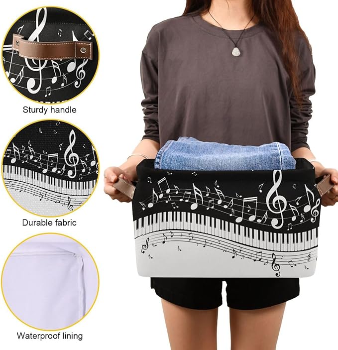 Black White Music Rectangular Storage Basket Organizer Bin Shelf Baskets For Clothes Gifts For Home Office Dorm-VerdiqueGarden