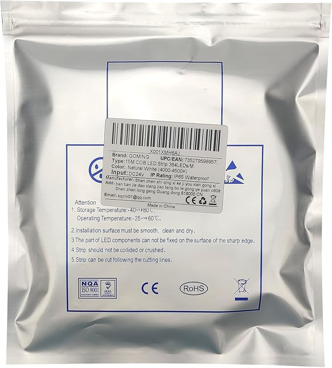 15M/49.2ft 24V COB LED Strip Light Waterproof IP65 Natural White 4000K Uniform Glow 5760LEDs CRI 93+ Flexible LED Tape Lights for DIY Cabinet Bedroom Kitchen Home Decor(No Power Supply)-VerdiqueGarden