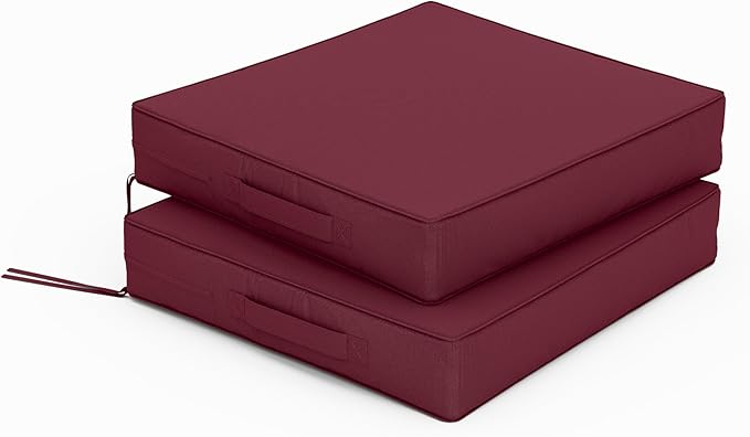 Patio Chair Cushions 17 X 16 X 3 Inch Waterproof Outdoor Seat Cushions for Patio Furniture, Outdoor Sofa Couch Pads with Ties & Handle, Set of 2, Burgundy-VerdiqueGarden