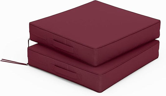 Patio Chair Cushions 17 X 16 X 3 Inch Waterproof Outdoor Seat Cushions for Patio Furniture, Outdoor Sofa Couch Pads with Ties & Handle, Set of 2, Burgundy-VerdiqueGarden
