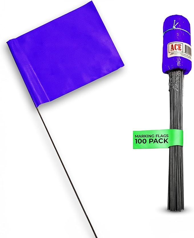 Purple Marking Flags for Yard - 4x5x15 Inch Purple Flags for Outside - 100 Pack - Markers For Lawn, Irrigation, Landscaping, Survey & Sprinkler Head Marking-VerdiqueGarden