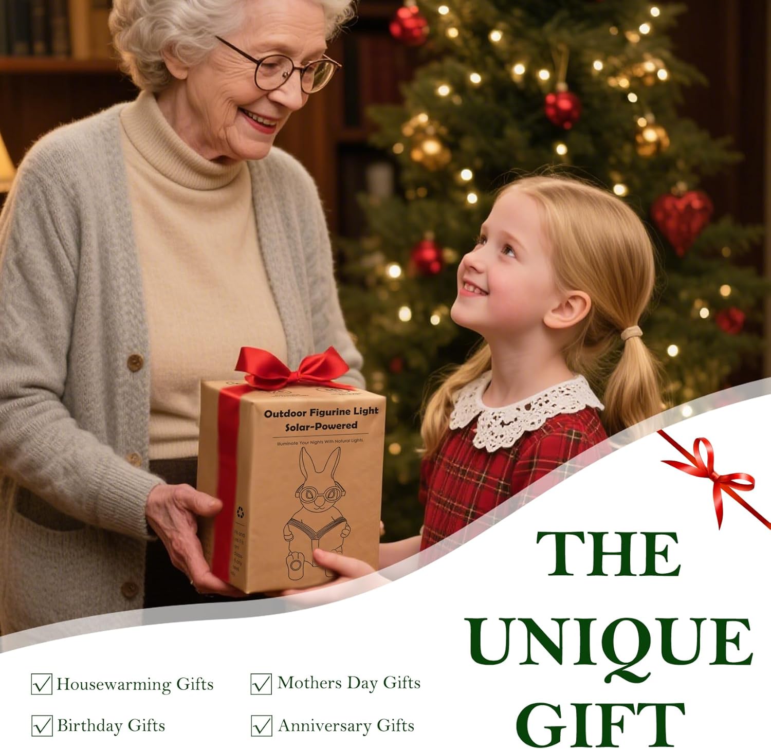 Solar Garden Decor, Adorable Rabbit Statue with Solar-Powered Glasses, Outdoor Bunny Figurine Lights for Patio, Yard & Balcony, for Kids, Mom & Grandma-VerdiqueGarden