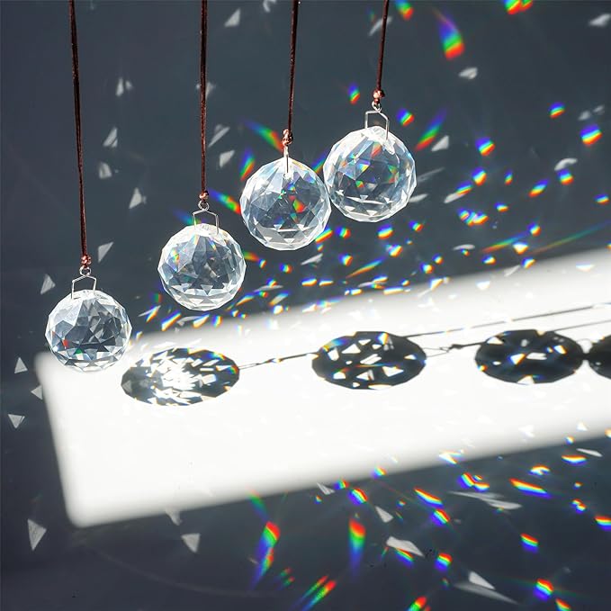 HDCRYSTALGIFTS 4 Pack 40MM Clear Crystal Prism Ball Suncatchers Rainbow Pendants Maker, Hanging Crystals Chandelier Prisms for Windows Home Decoration-VerdiqueGarden