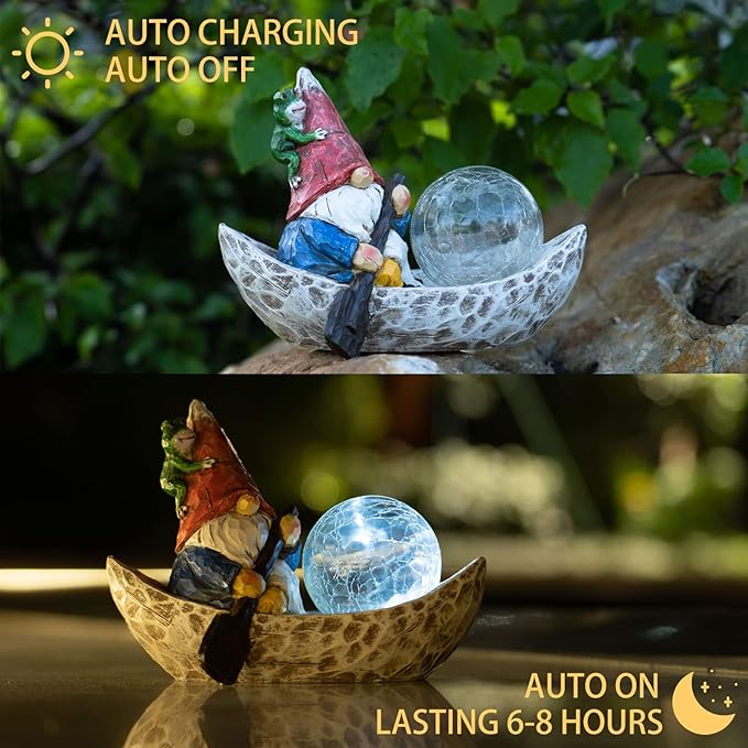 Garden Gnome Statue,Solar Gnomes Figurine,Outdoor Gnome Decor,Gnomes Decorations for Yard with Solar Light,Gnome Sculptures for Patio Lawn Ornaments-VerdiqueGarden