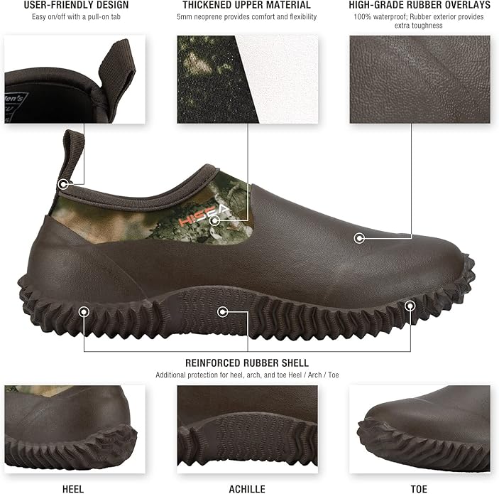 HISEA Unisex Waterproof Garden Shoes, Men's Rubber Rain Boots Women's Ankle Rain Shoes Neoprene Camp Booties Outdoor Slip-On Footwear for Gardening, Farming, Camping, Car Wash, Lawn Care and Yard Work-VerdiqueGarden