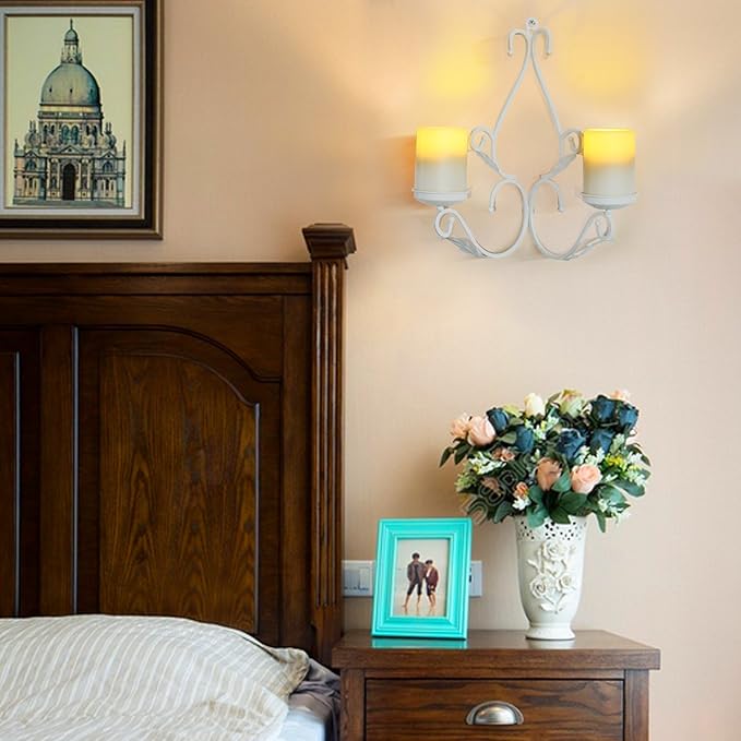 3 in 1 Lighting Chandelier, Metal Wall Sconce Set of 2, Table Centerpiece for Indoor or Outdoor, Chain and Candles Included, White-VerdiqueGarden