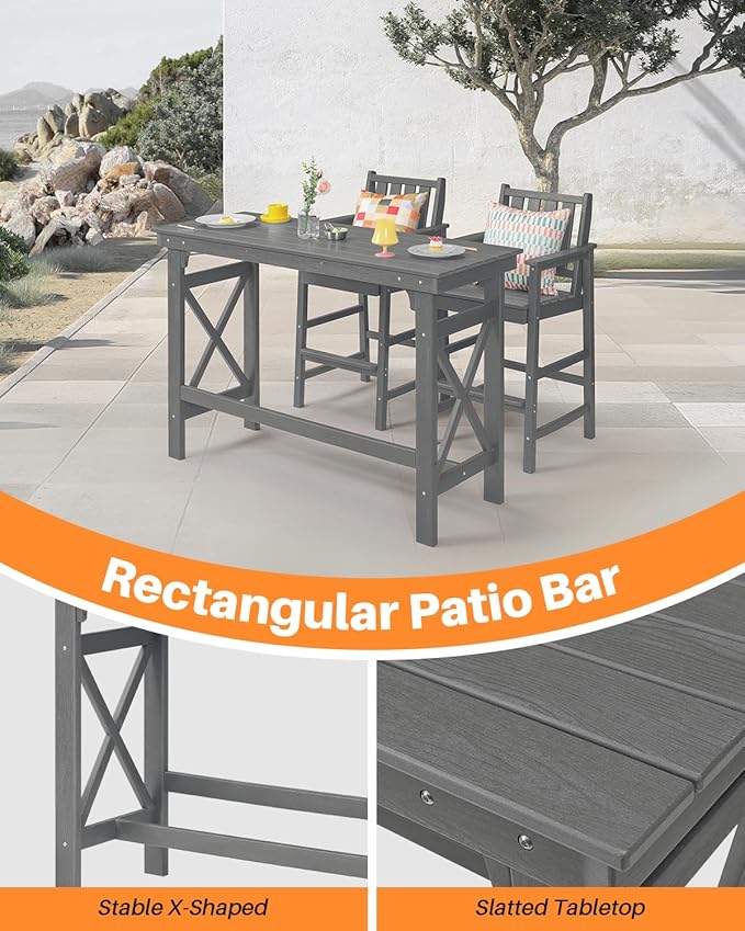 41" Outdoor Bar Table, HDPE Adirondack Outdoor Bar Table, All Weather Outside Bar Counter Height Tables Balcony Furniture, HDPE Patio Bar Tables for Bistro, Deck, Porch, Poolside, Smoke Gray-VerdiqueGarden