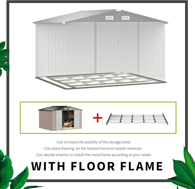 Aoxun 9.4x7.3x6.5 FT Outdoor Storage Shed, Garbage Can, Outdoor Metal Shed for Tool, Garden, Bike, Placed in Patio, Garden Brown Base Included-VerdiqueGarden