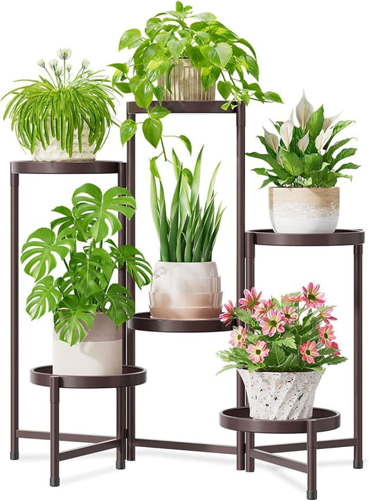 iDavosic.ly 6 Tier Large Plant Stand Indoor, 10 Inch Wide Tall Corner Metal Plant Stands Outdoor for Multiple Plants, Folding Tiered Flower Display Holder Rack Shelf, Violet Bronze-VerdiqueGarden