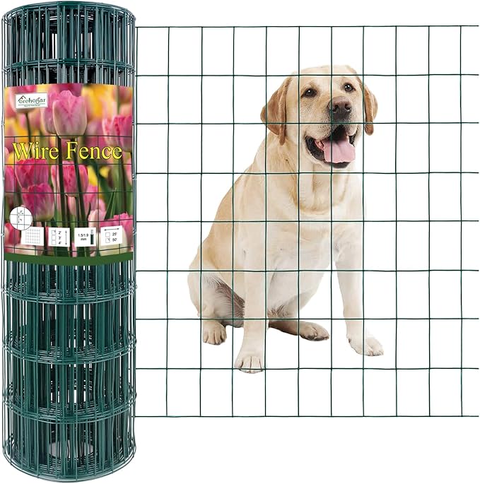 Green PVC Coated Welded Wire Fence 24 Inch x 50 Foot, 2 Inch x 3 Inch 16GA, Garden Border Fencing Roll Vinyl Coating Metal Wire Mesh for Yard Vegetable Plant Protection Poultry Netting-VerdiqueGarden