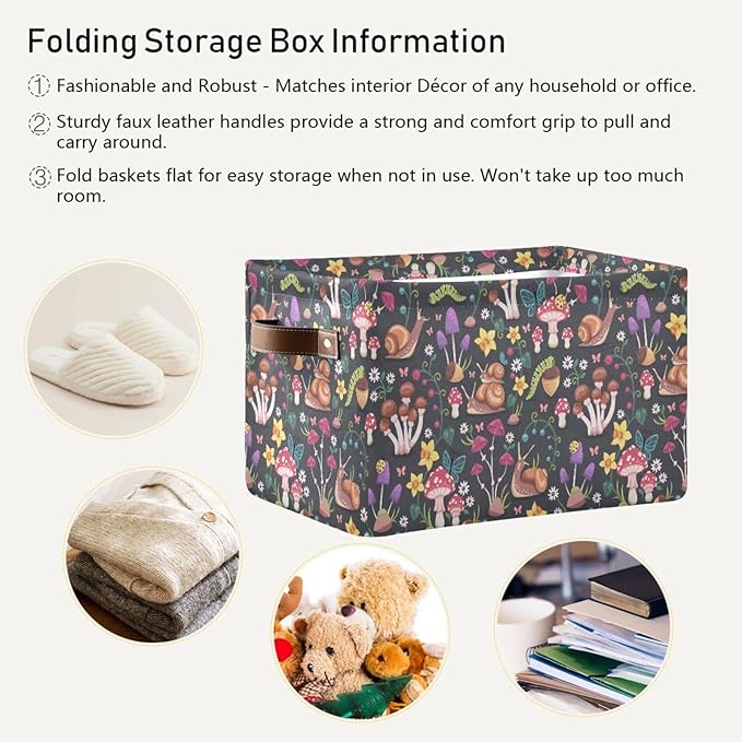 Mushroom Snail Rectangular Storage Basket Organizer Bin Shelf Baskets For Clothes Gifts For Home Office Dorm-VerdiqueGarden