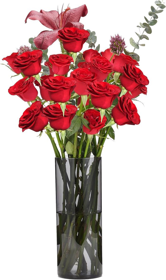 Flower Vase, Non-breakable Vases, 4" W x 8" H, Acrylic Grey Vase, Aesthetic Room Decor Cylindrical Modern Flower Vases for Table Centerpiece, Home Decor, Women Floral Arrangement Gift-VerdiqueGarden