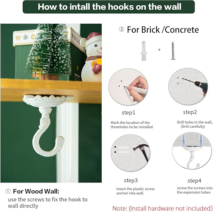 Sungmor Heavy Duty Ceiling Hooks for Hanging Plants, 2PC White 3.5x3.9Inch Large Cast Iron Ceiling Hooks, Antique Decorative Ceiling Swag Hooks for Hanging Planter Chandelier Wind Chime Lantern Hanger-VerdiqueGarden