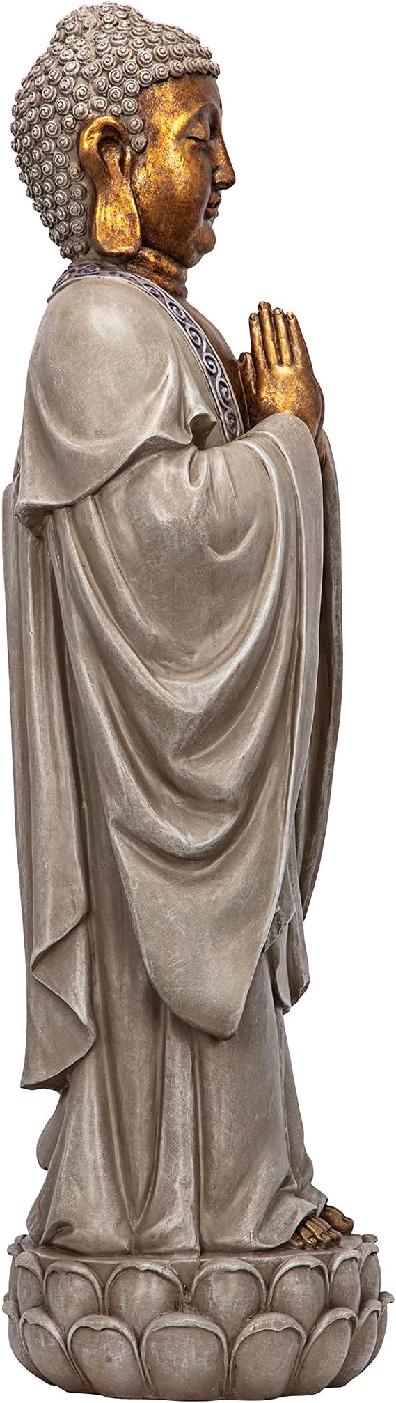 Design Toscano Bodh Gaya Asian Garden Statue, 9 inches wide, 30 inches tall, Cast Stone Resin, Faux Stone & Metallic Finish-VerdiqueGarden