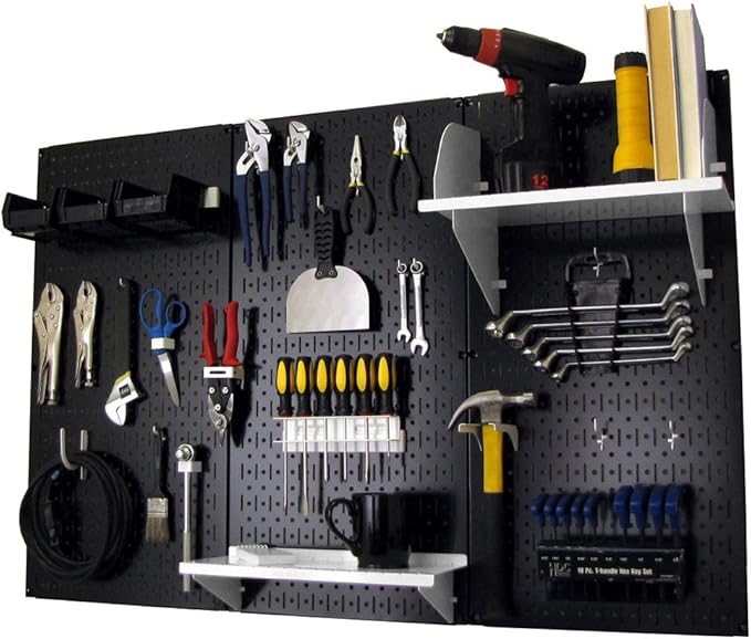 Wall Control Pegboard Organizer 4 ft. Metal Pegboard Standard Tool Storage Kit with Black Toolboard and White Accessories-VerdiqueGarden