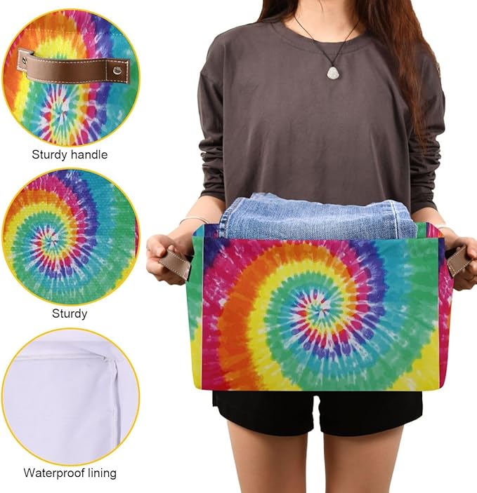Tie-Dye Rectangular Storage Basket Organizer Bin Shelf Baskets For Clothes Gifts For Home Office Dorm-VerdiqueGarden