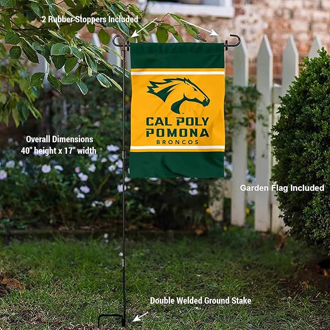 College Flags & Banners Co. Cal Poly Pomona Broncos Garden Flag with Stand Holder-VerdiqueGarden