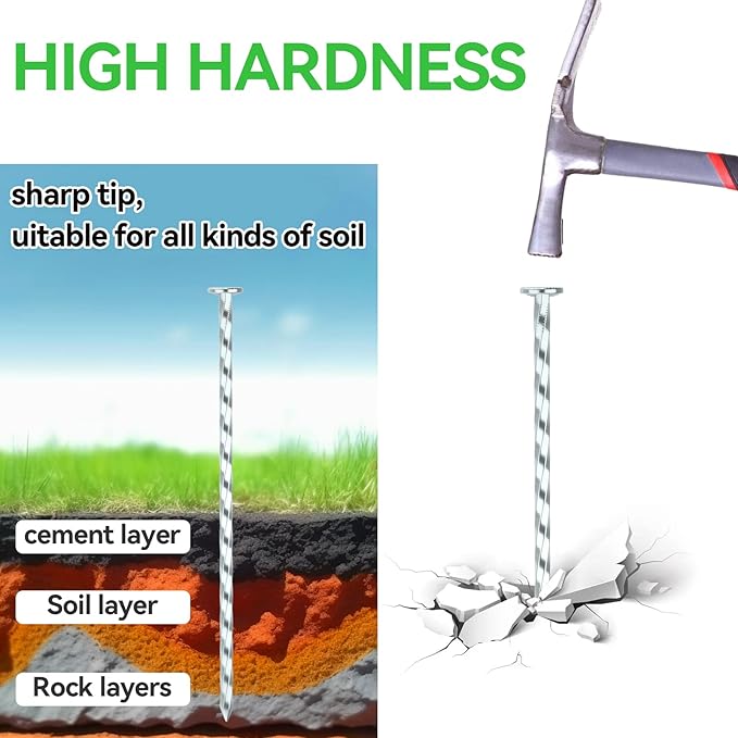 100 Pack Landscape Stakes with Gasket Caps - 6.3 Inch Heavy-Duty Galvanized Steel Garden Spikes are Used to Fixing Weed Barrier, Artificial Lawn, Patio Rug, Etc-VerdiqueGarden