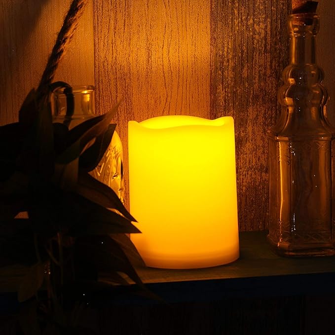 2 Waterproof Outdoor Battery Operated Flameless LED Pillar Candles with Timer Flickering Plastic Resin Electric Decorative Light for Lantern Patio Garden Home Decor Party Wedding Deco 3x4 Inch-VerdiqueGarden