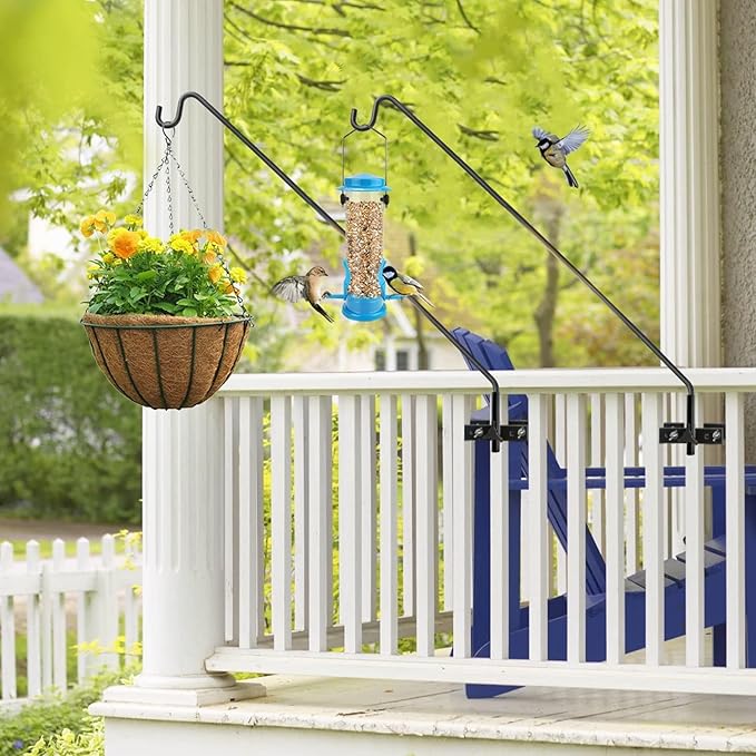 ERYTLLY 2 Packs Extended Rail Hook Fence Deck Bird Feeder Hook 360 Degree Rotary and Length Adjustable Plant Bracket for Feeders, Planters, Suet Baskets, Lanterns, Wind Chimes and More-VerdiqueGarden