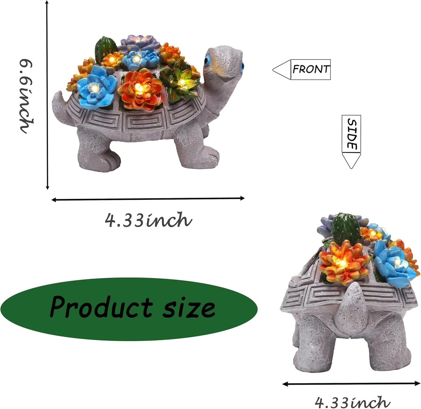 Solar Garden Outdoor Turtle Figurines with LED Lights Lawn Decor Tortoise Statue for Outside Yard Patio Front Porch Balcony Home Ornament Housewarming-VerdiqueGarden