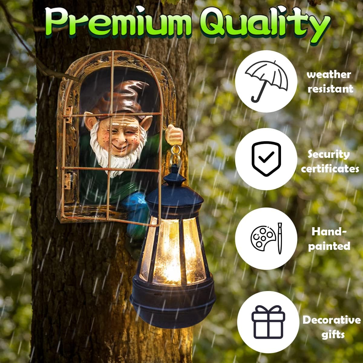 Whimsical Fairy Garden Gnomes with Solar Lights-10 Elf Out The Door Tree Hugger Garden Statues-Outdoor&Yard Decor-Tree Face Sculpture,Ideal Halloween Gifts - Yard Art for Patio,Fence,Wall-VerdiqueGarden