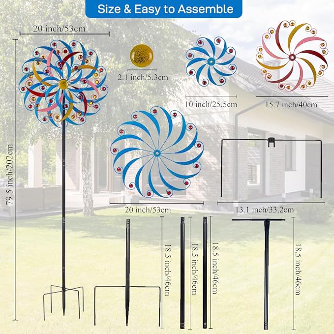 DREAMYSOUL Wind Spinners Outdoor Metal Large, 6.6 FT Extra Large Wind Spinner, Multicolor Windmills, Kinetic Wind Sculptures and Spinners for Yard Garden Outside Patio Lawn Decor-VerdiqueGarden