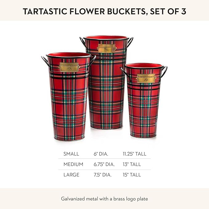 MACKENZIE-CHILDS Galvanized Flower Buckets, Decorative Metal Buckets, Tartastic, Set of 3-VerdiqueGarden