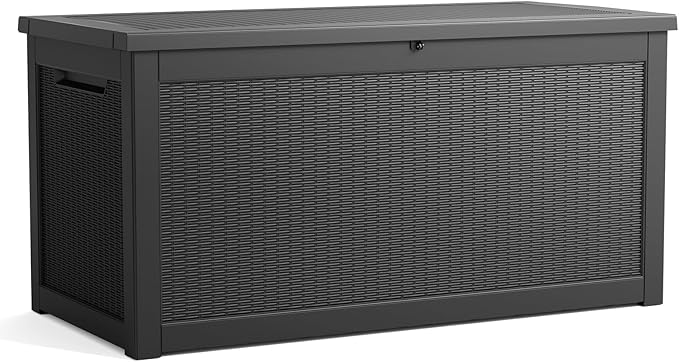 260 Gallon Resin Deck Box, Lockable Patio Outdoor Storage Box for Furniture, Garden Tools and Tools Storage, Waterproof Outside Storage Boxes - Black-VerdiqueGarden