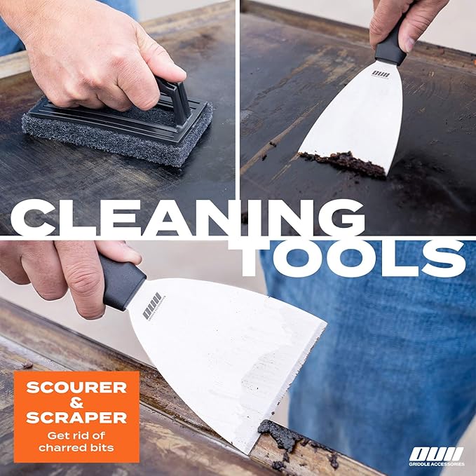 Flat Top Griddle Accessories Set for Blackstone and Camp Chef Griddle - 14 Pieces Set with Griddle Cleaning Kit & Carry Bag! Metal Spatula, Griddle Scraper, Egg Rings for Teppanyaki & Gas Grill-VerdiqueGarden