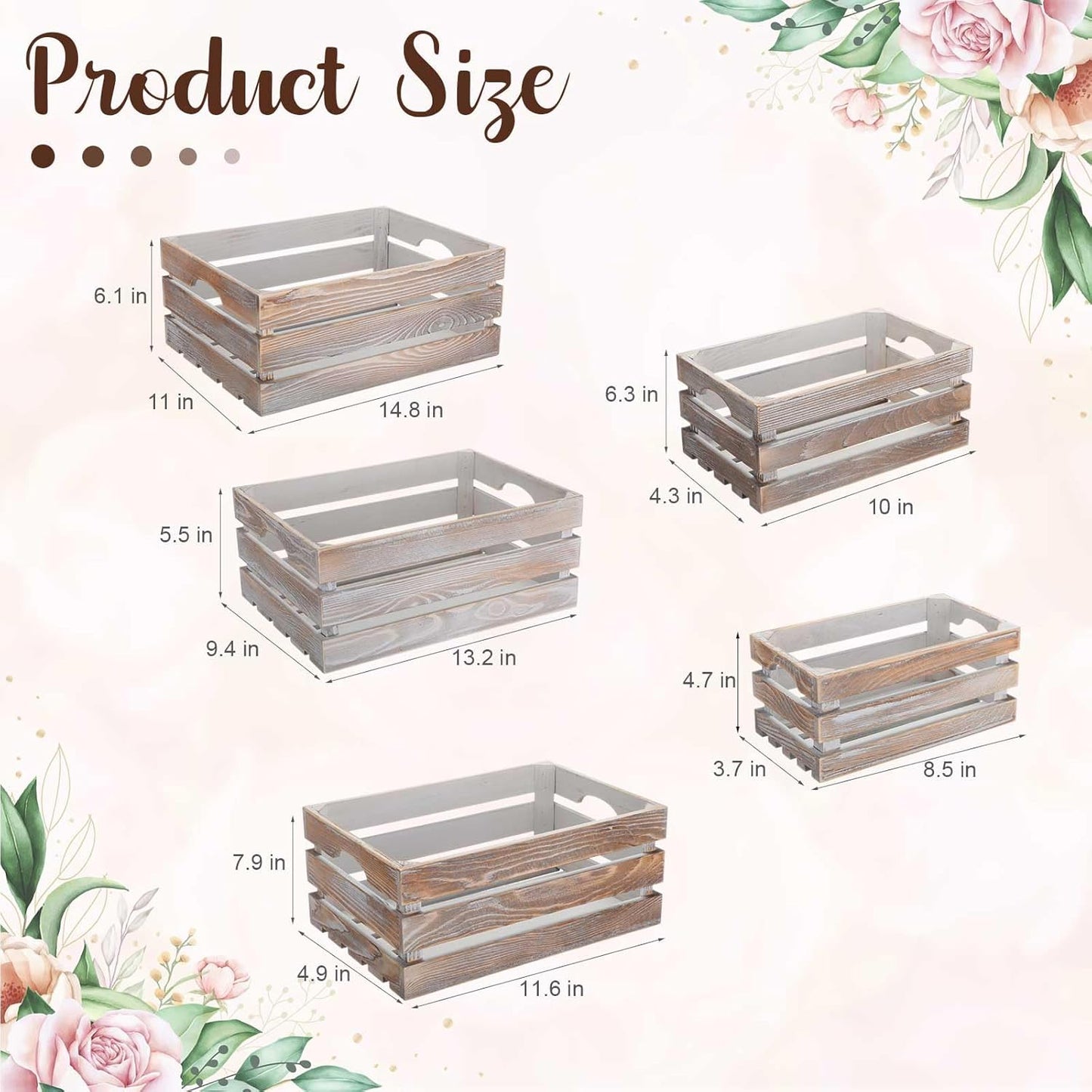 Soaoo 5 Pcs Decorative Nesting Wooden Crates for Storage Display 5 Size Large Small Rustic Wood Decorative Storage Crates with Handle Farmhouse Crate Box Container Made from Pine(Vintage Gray)-VerdiqueGarden