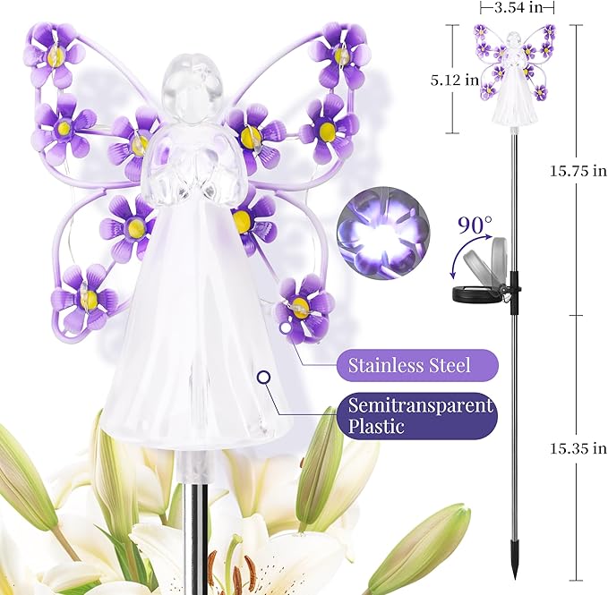 GIGALUMI Solar Angel Garden Stake Lights - 2 Pack Angel Solar Lights Outdoor Garden, Eternal Light Angel with 7 LEDs for Cemetery Grave Decorations, Memorial Gift, Christmas Yard Art, Sympathy Gifts-VerdiqueGarden