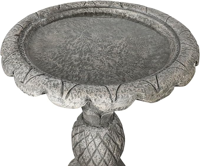 SunJet 24.8 Inch Heigh Concrete Bird Bath with Pineapple Texture – birdbath Sturdy & Elegant Design, Vintage Freestanding Style, Attracts Birds and Enhances Garden, Patio, Yard, Lawn Décor-VerdiqueGarden